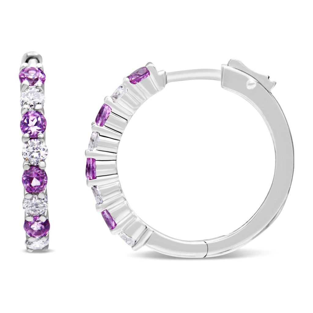 Aros de oro blanco de 10 quilates con zafiro de 2,5 mm y diamante de 1/2 quilates (color HI, claridad I1-I2) - Friggin Jewelry