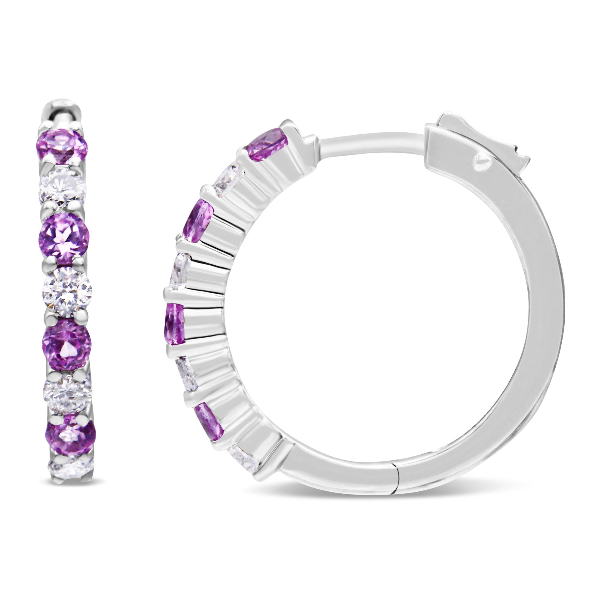 Aros de oro blanco de 10 quilates con zafiro de 2,5 mm y diamante de 1/2 quilates (color HI, claridad I1-I2) - Friggin Jewelry