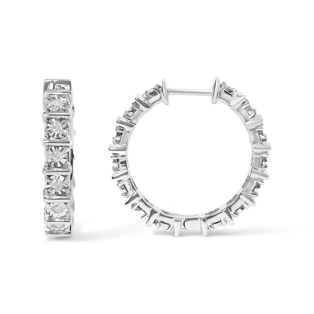 Aros de eternidad con barra y placa de diamantes de 1/2 ct en plata de ley 925 (color IJ, claridad I3) - Friggin Jewelry