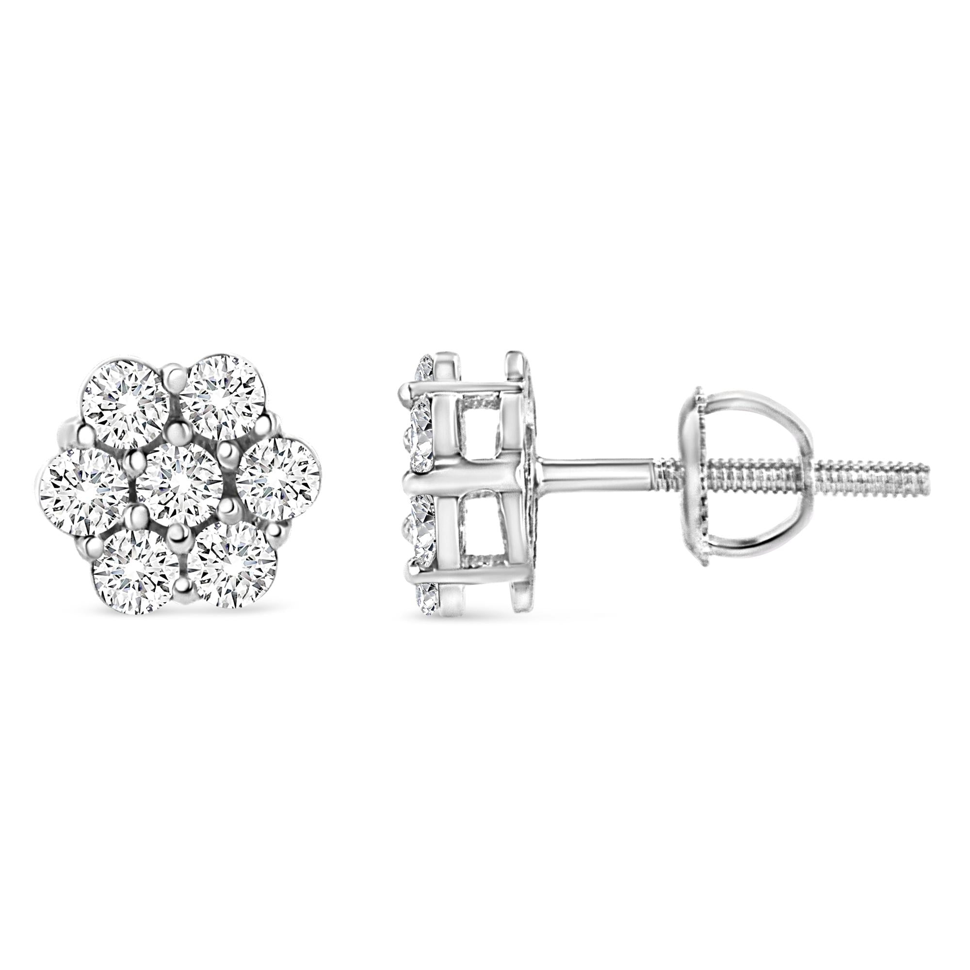 Aretes florales de oro blanco de 14 quilates con diamantes de talla redonda de 1/2 ct (color IJ, claridad SI2-I1) - Friggin Jewelry