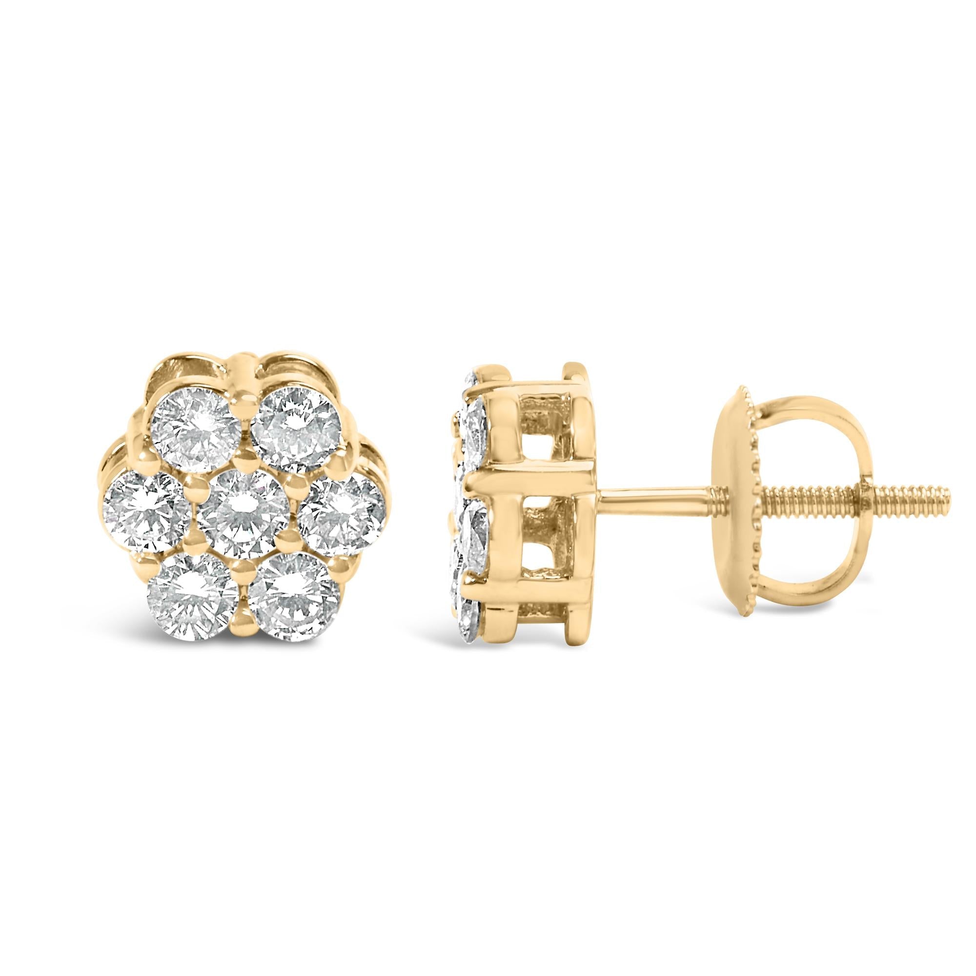 Aretes de oro blanco de 14 quilates con 7 diamantes redondos de talla brillante y cierre de rosca (IJ, SI2-I1) - Friggin Jewelry