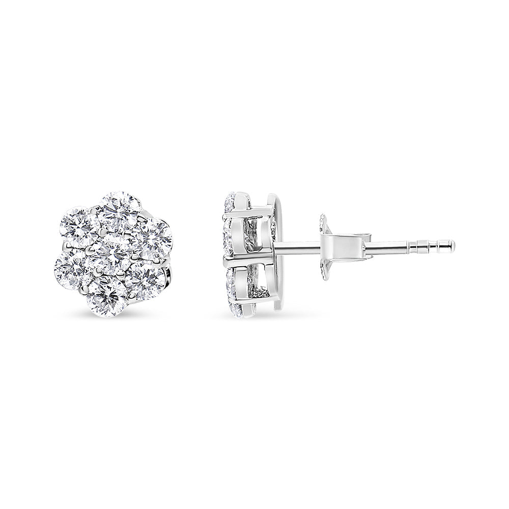 Aretes de oro blanco de 14 quilates con 7 diamantes redondos de talla brillante y cierre de rosca (IJ, SI2-I1) - Friggin Jewelry