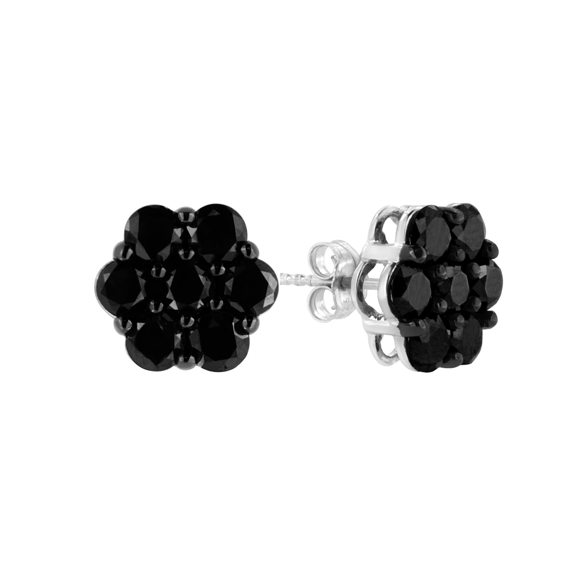 .925 Sterling Silver  Prong Set Round-Cut Treated Colored Diamond Floral Cluster Stud Earring - Choice of Diamond Colors and Total Weights - Friggin Jewelry