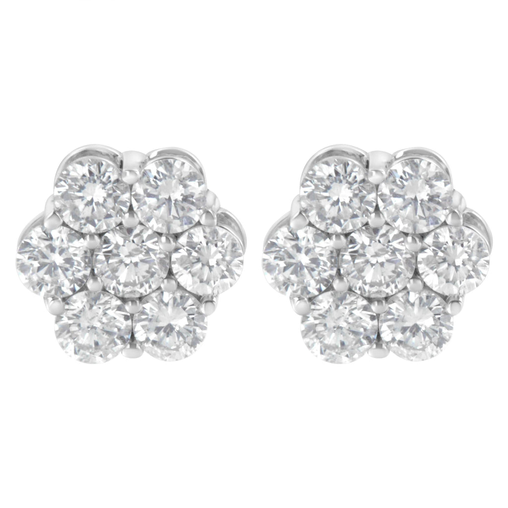 Pendiente de botón de plata de ley de 2 ct con diseño floral y 7 diamantes (IJ, I1-I2) - Friggin Jewelry