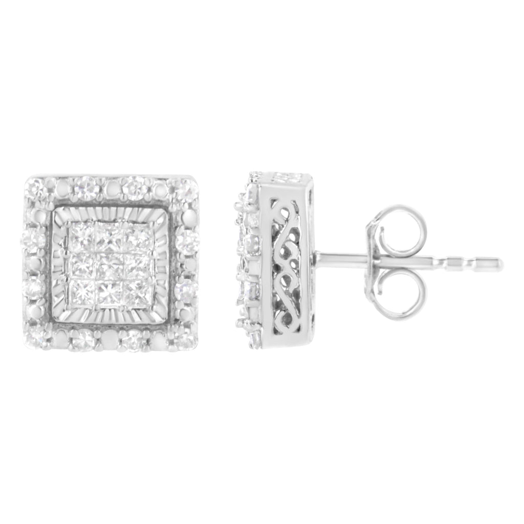 Aretes de oro blanco de 10 quilates con diamantes de talla princesa de 1/2 ct y corte cuadrado (color IJ, claridad I1-I2) - Friggin Jewelry