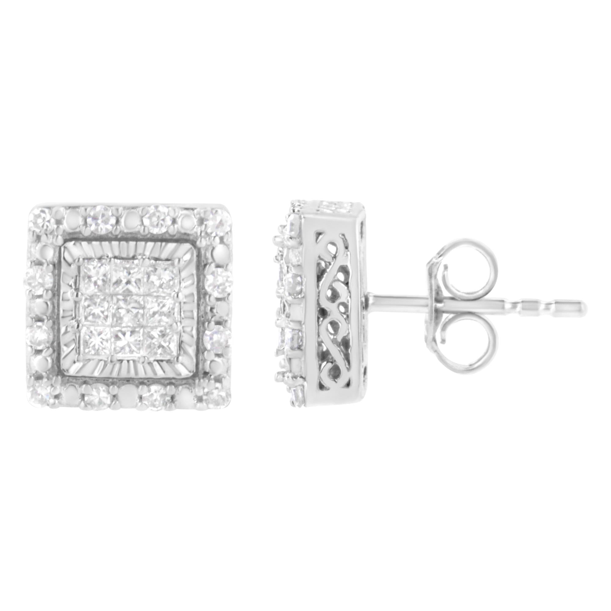Aretes de oro blanco de 10 quilates con diamantes de talla princesa de 1/2 ct y corte cuadrado (color IJ, claridad I1-I2) - Friggin Jewelry
