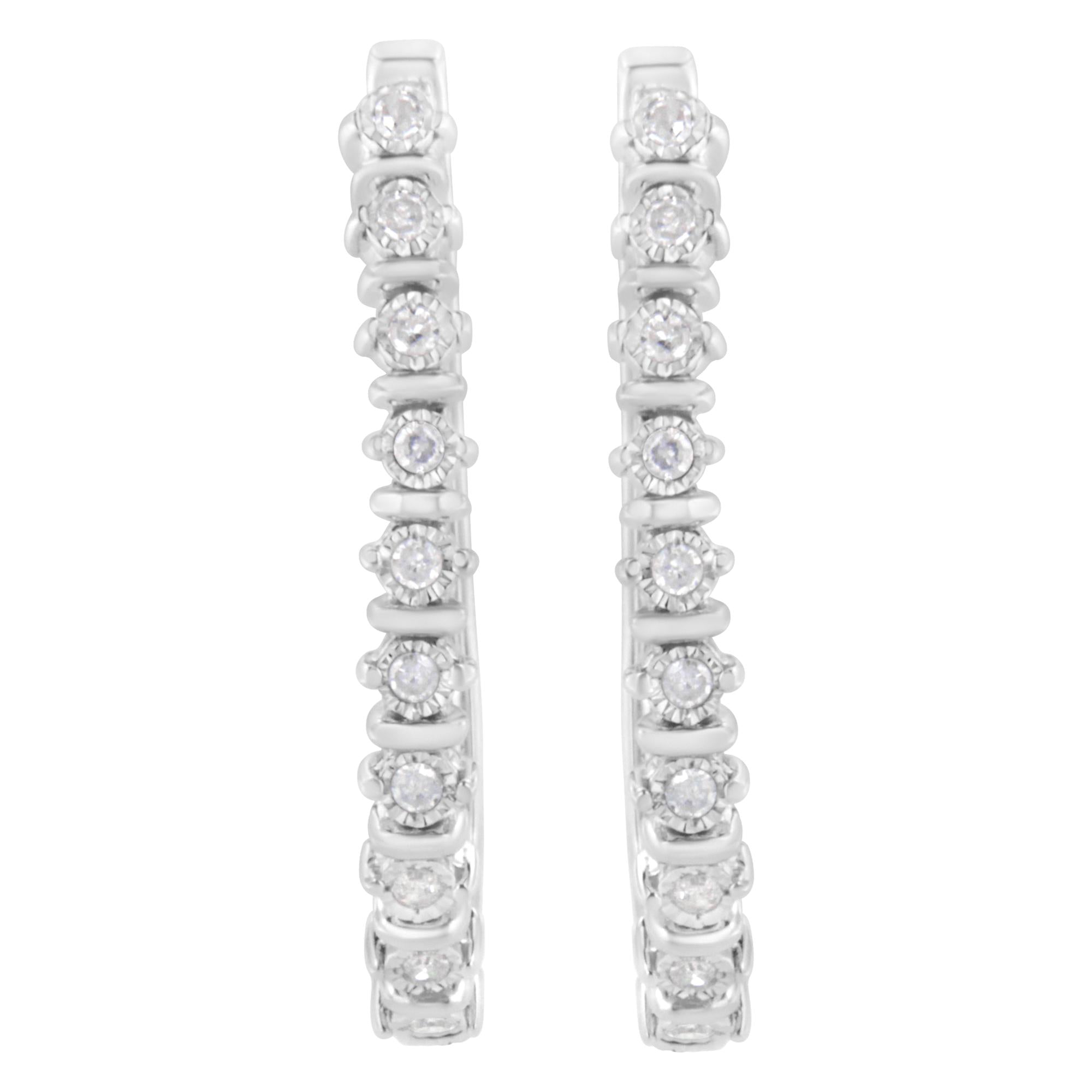 Orecchini a cerchio in argento sterling 925 con diamanti taglio rotondo da 1/4 cttw incastonati Miracle (colore IJ, purezza I2-I3) - Friggin Jewelry
