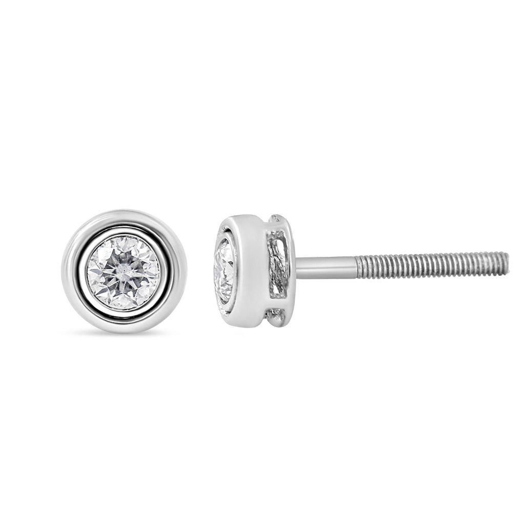 .925 Sterling  Silver 1/5 Cttw Lab-Grown Round Brilliant-Cut Diamond Modern Bezel-Set Stud Earring (F-G Color, VS2-SI1 Clarity) - Friggin Jewelry