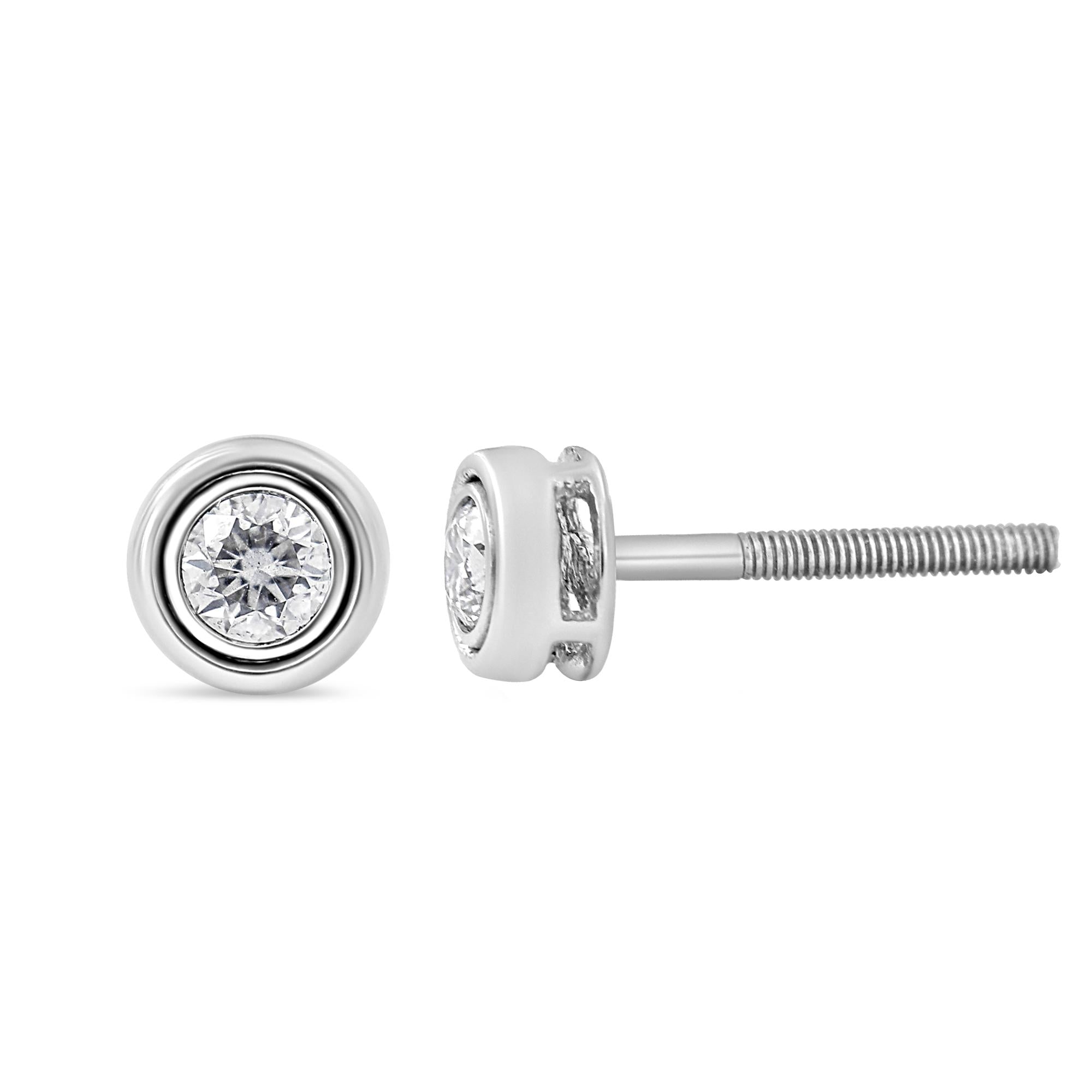 .925 Sterling  Silver 1/5 Cttw Lab-Grown Round Brilliant-Cut Diamond Modern Bezel-Set Stud Earring (F-G Color, VS2-SI1 Clarity) - Friggin Jewelry