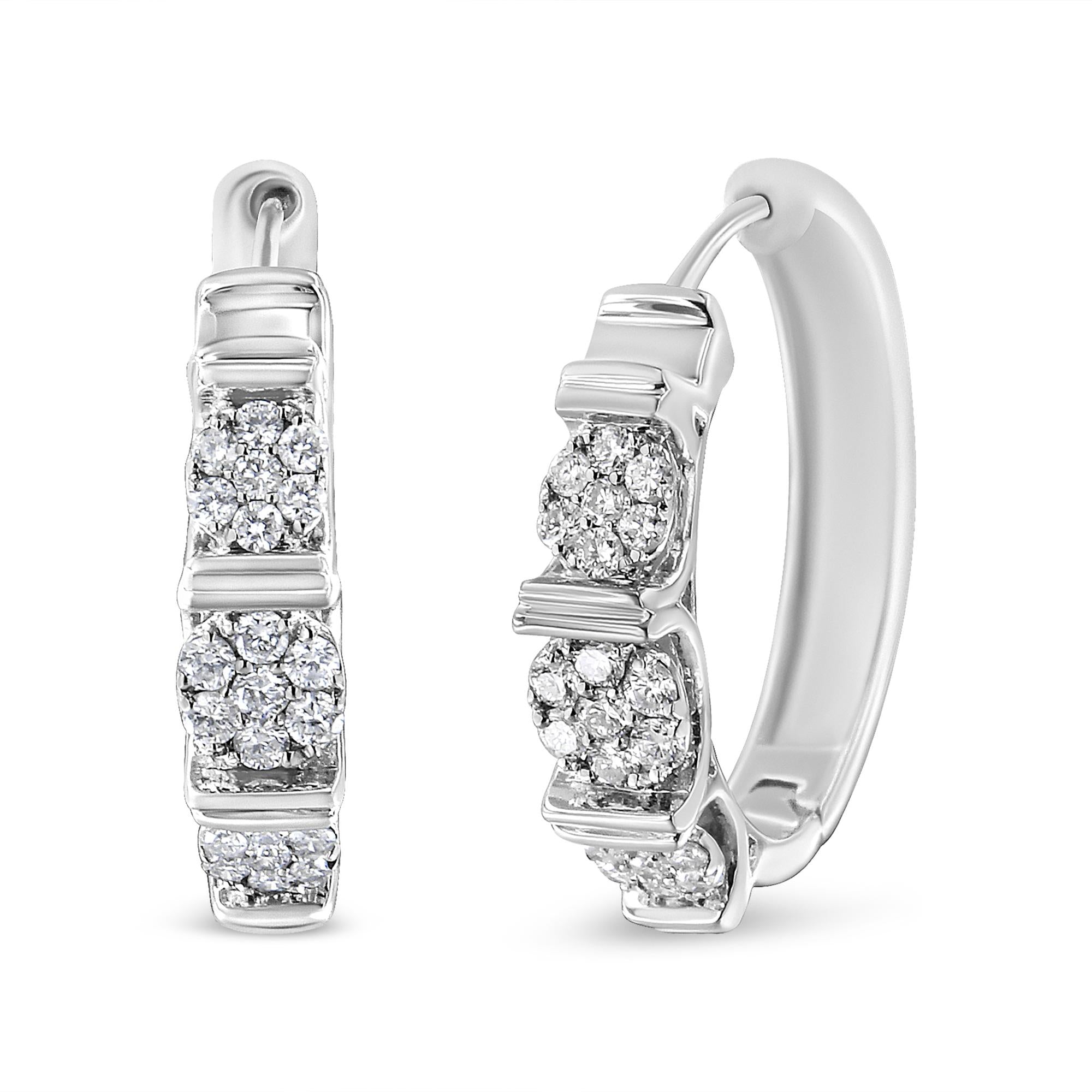 Orecchini a cerchio con motivo floreale in argento sterling 925 da 1/2 carati con diamanti rotondi coltivati ​​in laboratorio (colore FG, purezza SI1-SI2) - Friggin Jewelry