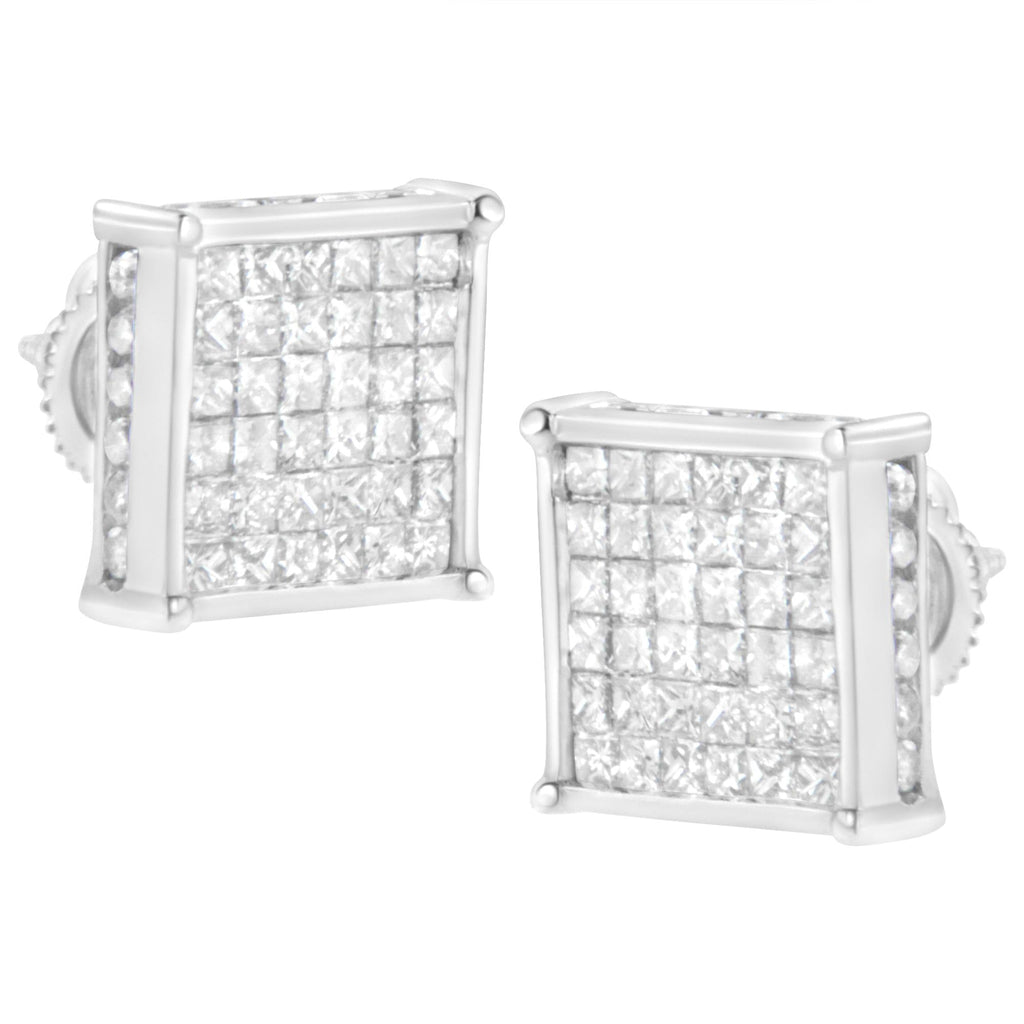 10K White Gold 2ct TDW Princess-Cut Composite Diamond Stud Earring (I-J ,I2-I3) - Friggin Jewelry