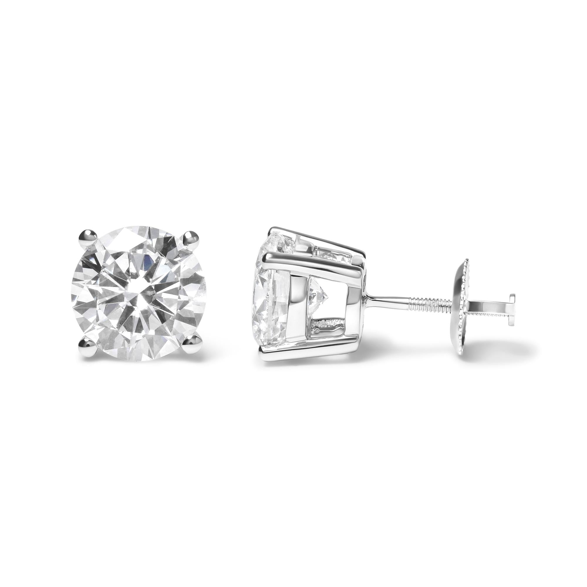 14K White Gold Round Brilliant-Cut Lab Grown Diamond Classic 4-Prong Stud Earrings with Screw Backs - Friggin Jewelry Premium