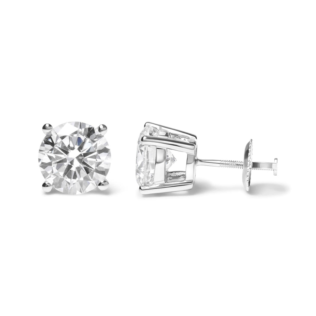14K White Gold Round Brilliant-Cut Lab Grown Diamond Classic 4-Prong Stud Earrings with Screw Backs - Friggin Jewelry Premium