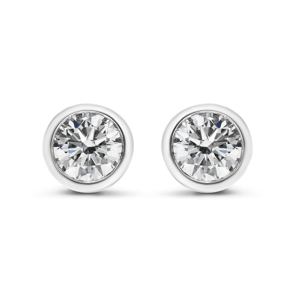 14K Gold Lab Grown Diamond Screw-Back Classic Bezel Solitaire Stud Earrings (G-H Color, VS2-SI1 Clarity) - Friggin Jewelry