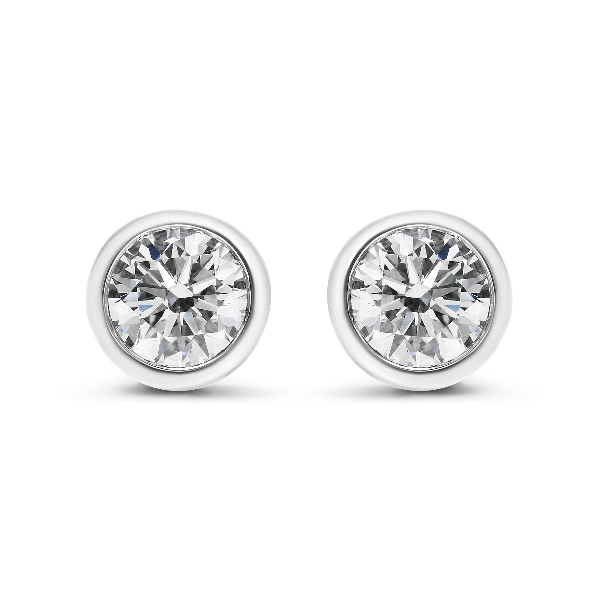 14K Gold Lab Grown Diamond Screw-Back Classic Bezel Solitaire Stud Earrings (G-H Color, VS2-SI1 Clarity) - Friggin Jewelry