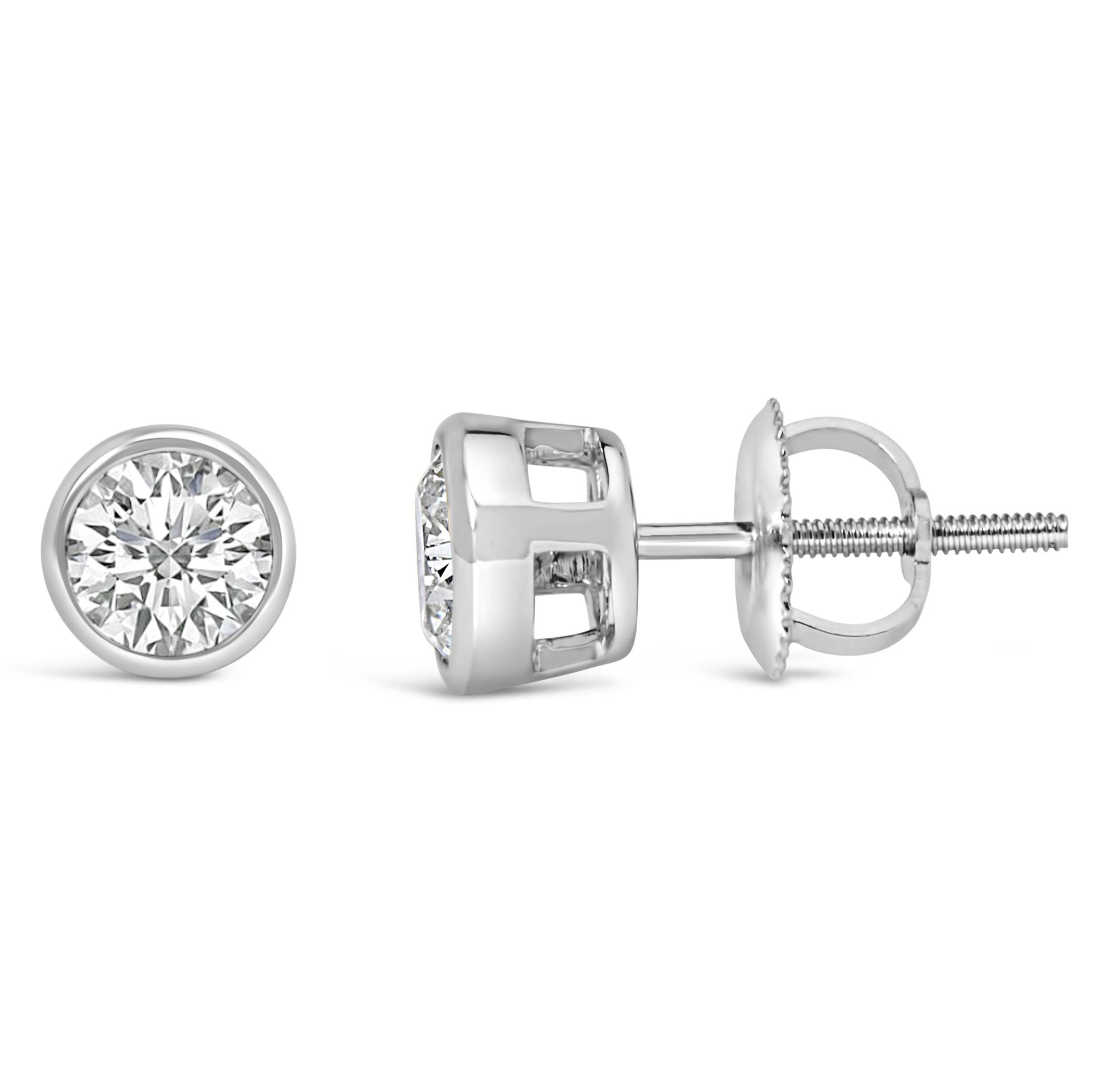 14K Gold Lab Grown Diamond Screw-Back Classic Bezel Solitaire Stud Earrings (G-H Color, VS2-SI1 Clarity) - Friggin Jewelry