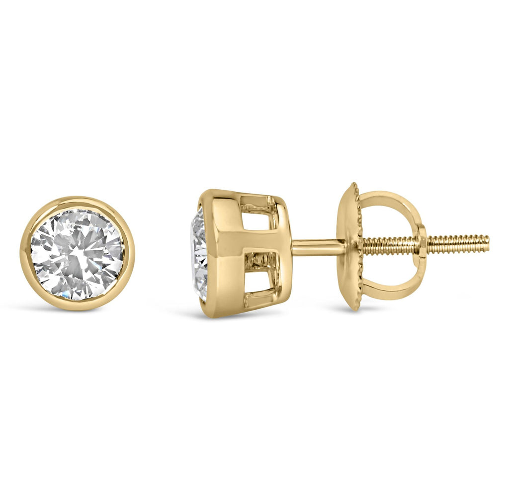 14K Gold Lab Grown Diamond Screw-Back Classic Bezel Solitaire Stud Earrings (G-H Color, VS2-SI1 Clarity) - Friggin Jewelry