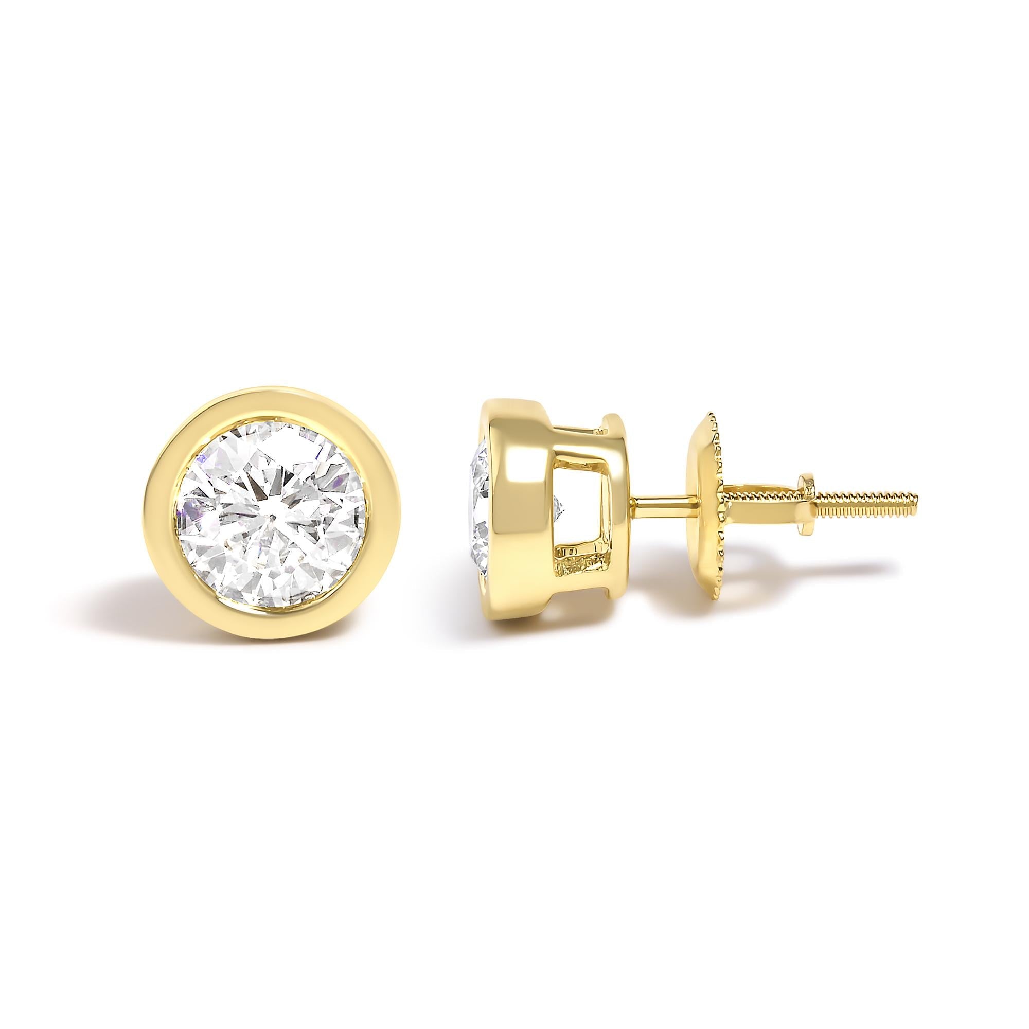 14K Gold Lab Grown Diamond Screw-Back Classic Bezel Solitaire Stud Earrings (G-H Color, VS2-SI1 Clarity) - Friggin Jewelry