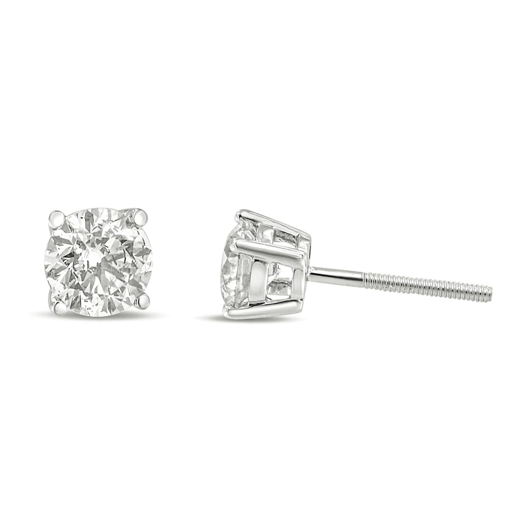 14K Gold 1.0 Carat Round Brilliant Cut Lab Grown Diamond 4-Prong Classic Solitaire Stud Earrings - Friggin Jewelry