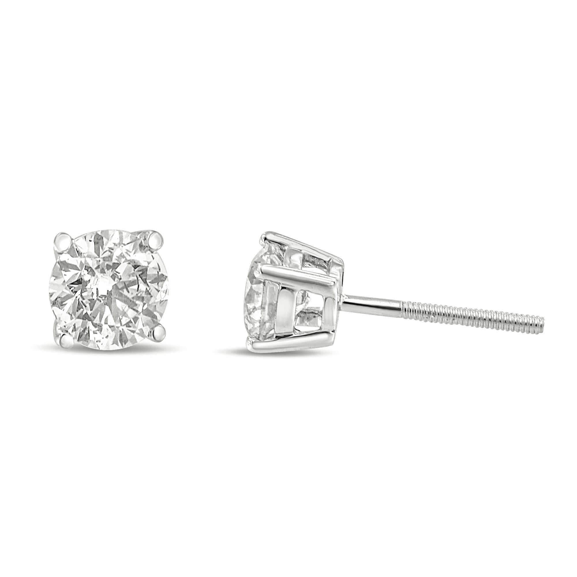 14K Gold 1.0 Carat Round Brilliant Cut Lab Grown Diamond 4-Prong Classic Solitaire Stud Earrings - Friggin Jewelry