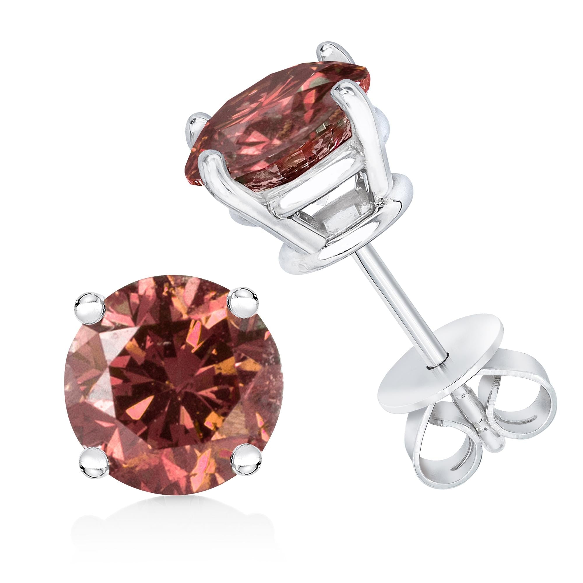 14K White Gold 1.0 Cttw Round Brilliant Cut Lab Grown Pink Diamond 4-Prong Classic Solitaire Earrings (Pink Color, VVS2-VS1 Clarity) - Friggin Jewelry