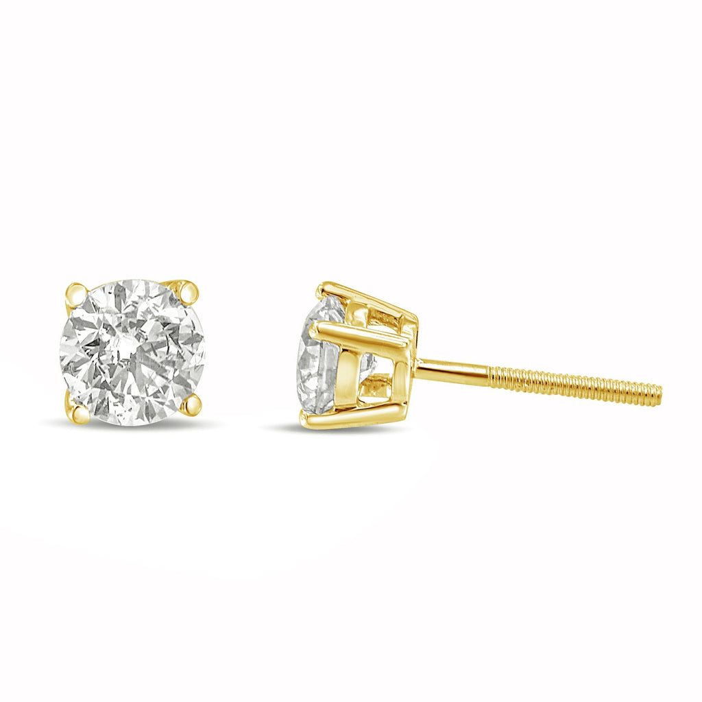 14K Gold 1.0 Carat Round Brilliant Cut Lab Grown Diamond 4-Prong Classic Solitaire Stud Earrings - Friggin Jewelry
