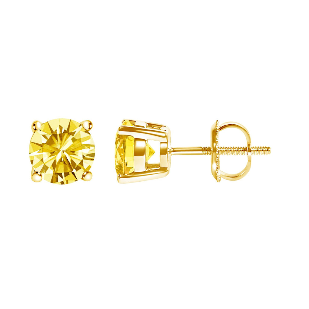Aretes solitarios de diamantes amarillos cultivados en laboratorio en oro de 14 quilates - Friggin Jewelry