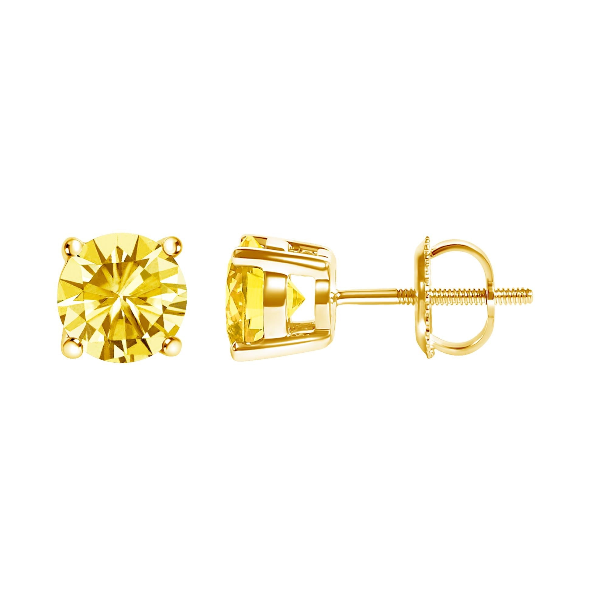 Aretes solitarios de diamantes amarillos cultivados en laboratorio en oro de 14 quilates - Friggin Jewelry