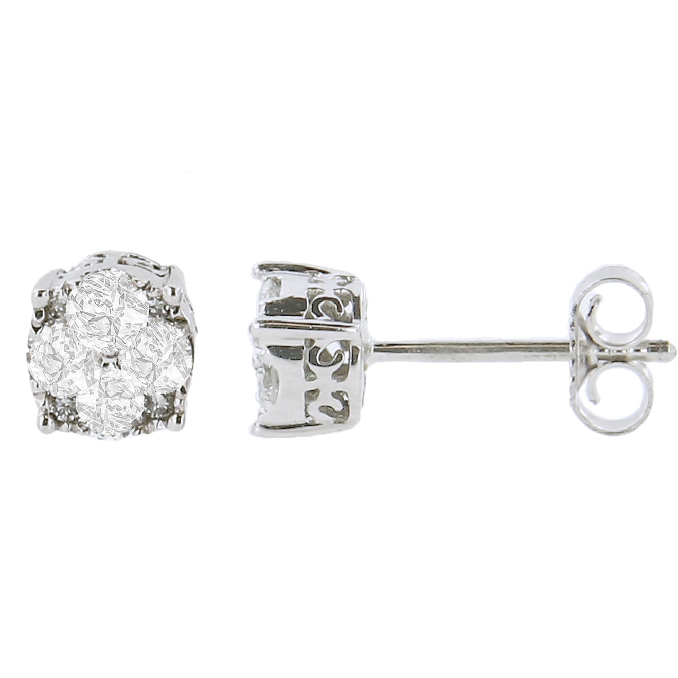 .925 Sterling Silver 1/2 cttw Prong Set Round-Cut Diamond Cluster Stud Earring (I-J Color, I2-I3 Clarity) - Friggin Jewelry