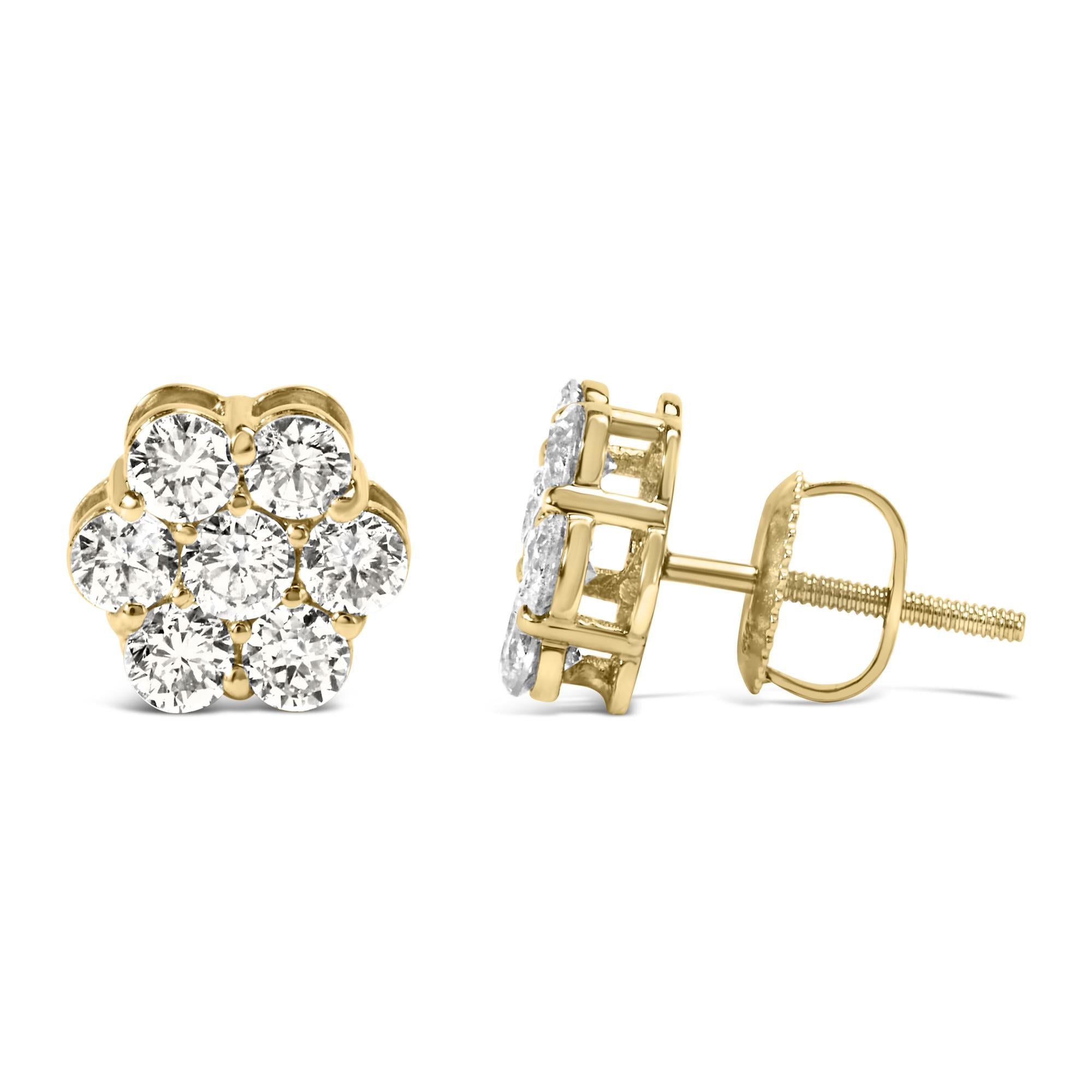 14K White Gold 1 1/2 cttw Prong Set Round-Cut Diamond Floral Cluster Stud Earrings (I-J Color, SI1-SI2 Clarity) - Friggin Jewelry Premium