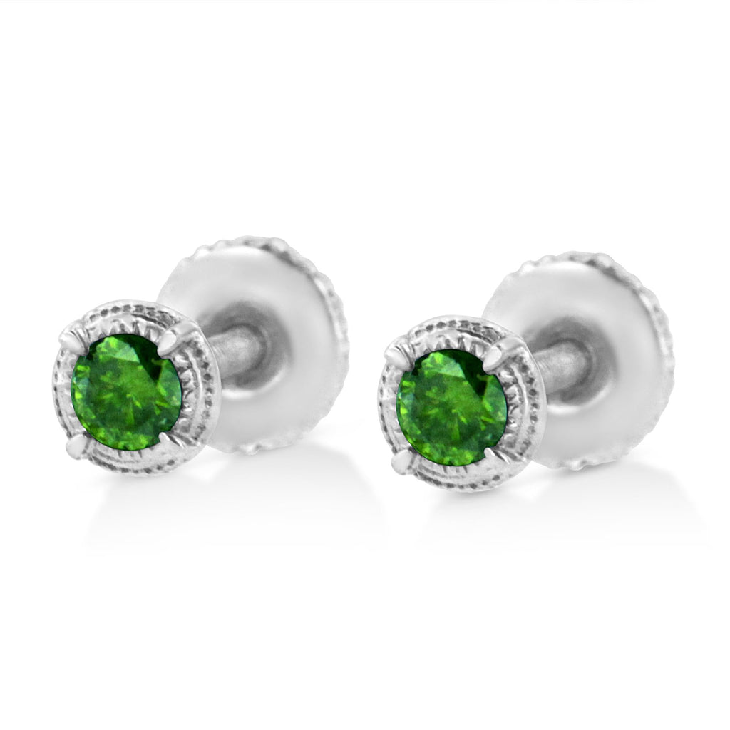 Orecchini a bottone Milgrain moderni a 4 punte con diamanti colorati trattati in argento sterling 925 - Friggin Jewelry