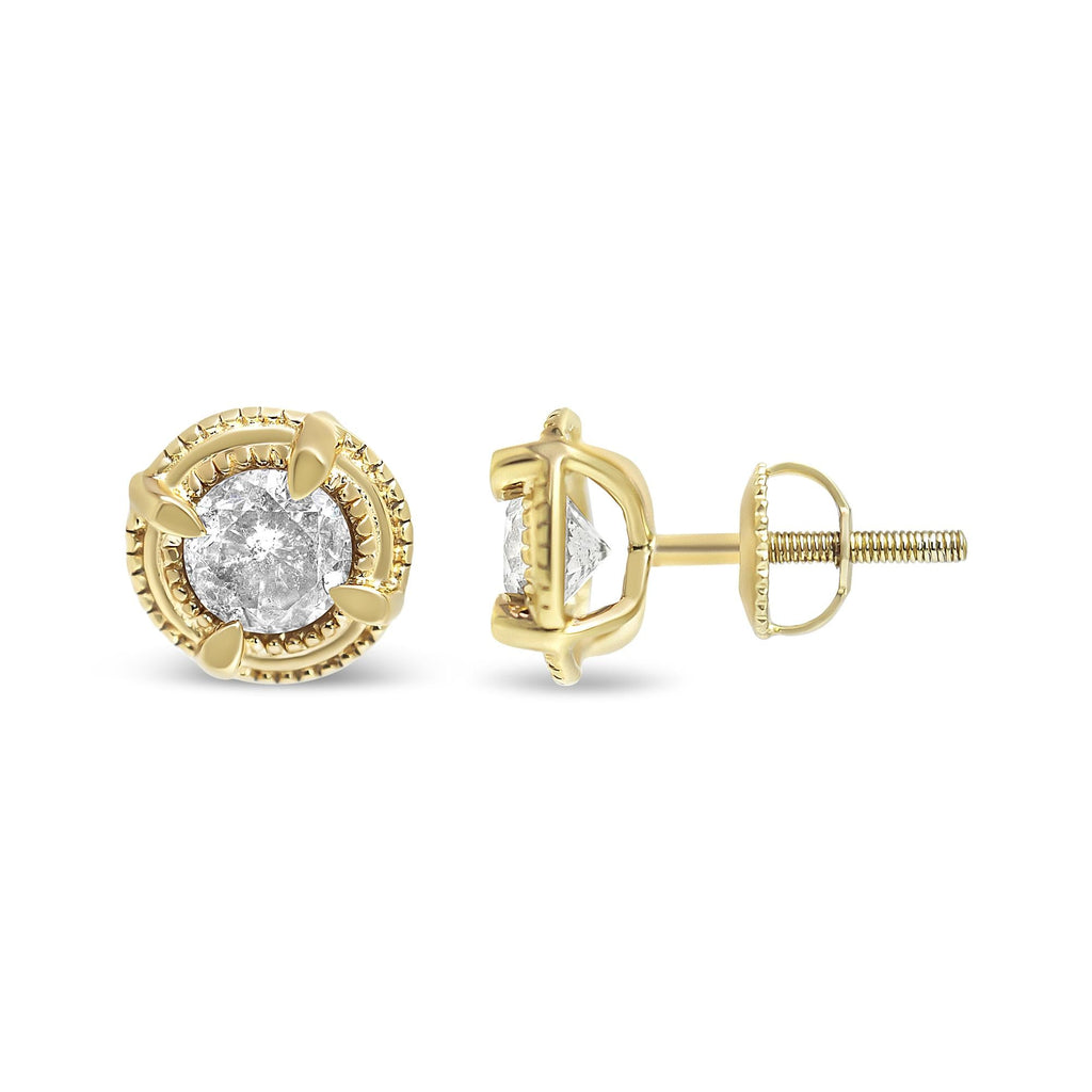 .925 Sterling Silver Round Brilliant Cut Diamond Solitaire Milgrain Stud Earrings - Friggin Jewelry