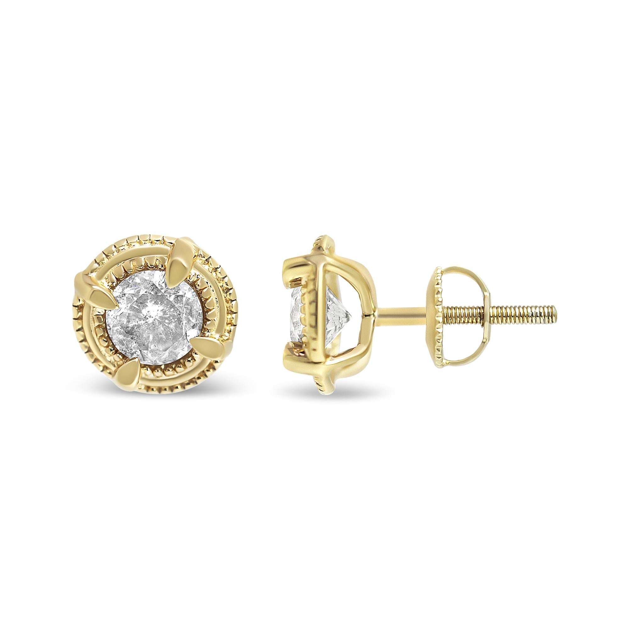 .925 Sterling Silver Round Brilliant Cut Diamond Solitaire Milgrain Stud Earrings - Friggin Jewelry