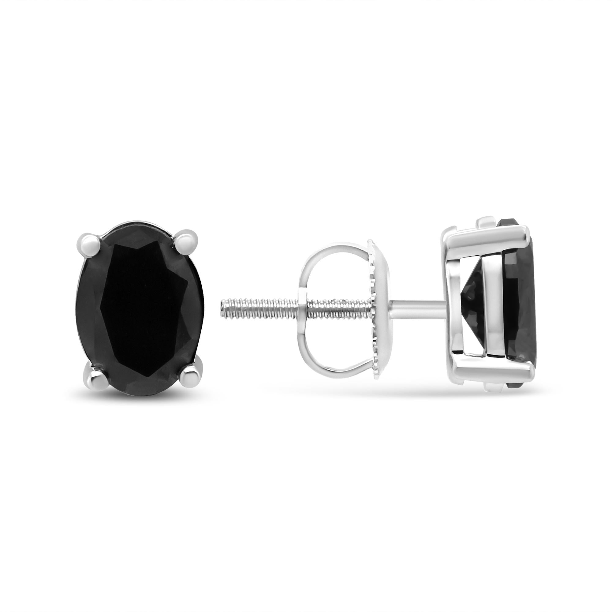 .925 Sterling Silver Prong Set Treated Black Oval Diamond Stud Earring (Black Color, I2-I3 Clarity) - Friggin Jewelry