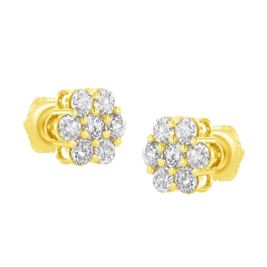 Pendiente de flor de diamantes de 1,0 ct en oro amarillo de 14 quilates (color JK, claridad I1-I2) - Friggin Jewelry