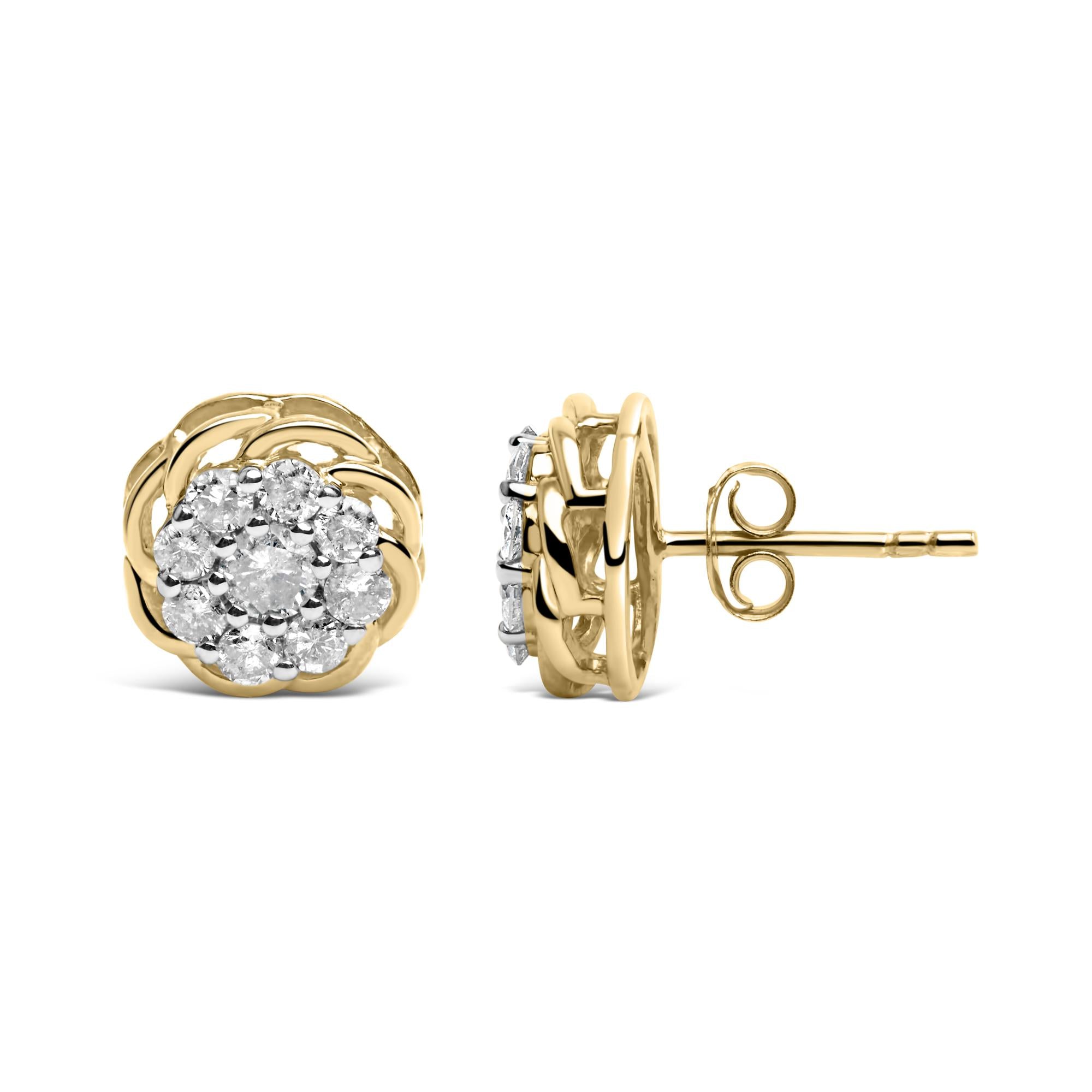 Aretes de plata de ley 925 bañados en oro amarillo de 10 quilates con diamantes de 1/2 quilates (color JK, claridad I2-I3) - Friggin Jewelry