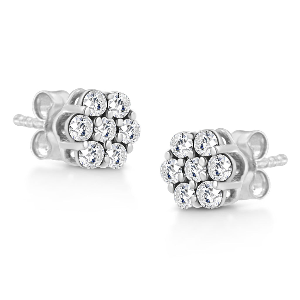 .925 Sterling Silver Lab Grown Brilliant Round Cut Diamond Floral Cluster Stud Earrings (G-H Color, VS2-SI1 Clarity) - Friggin Jewelry