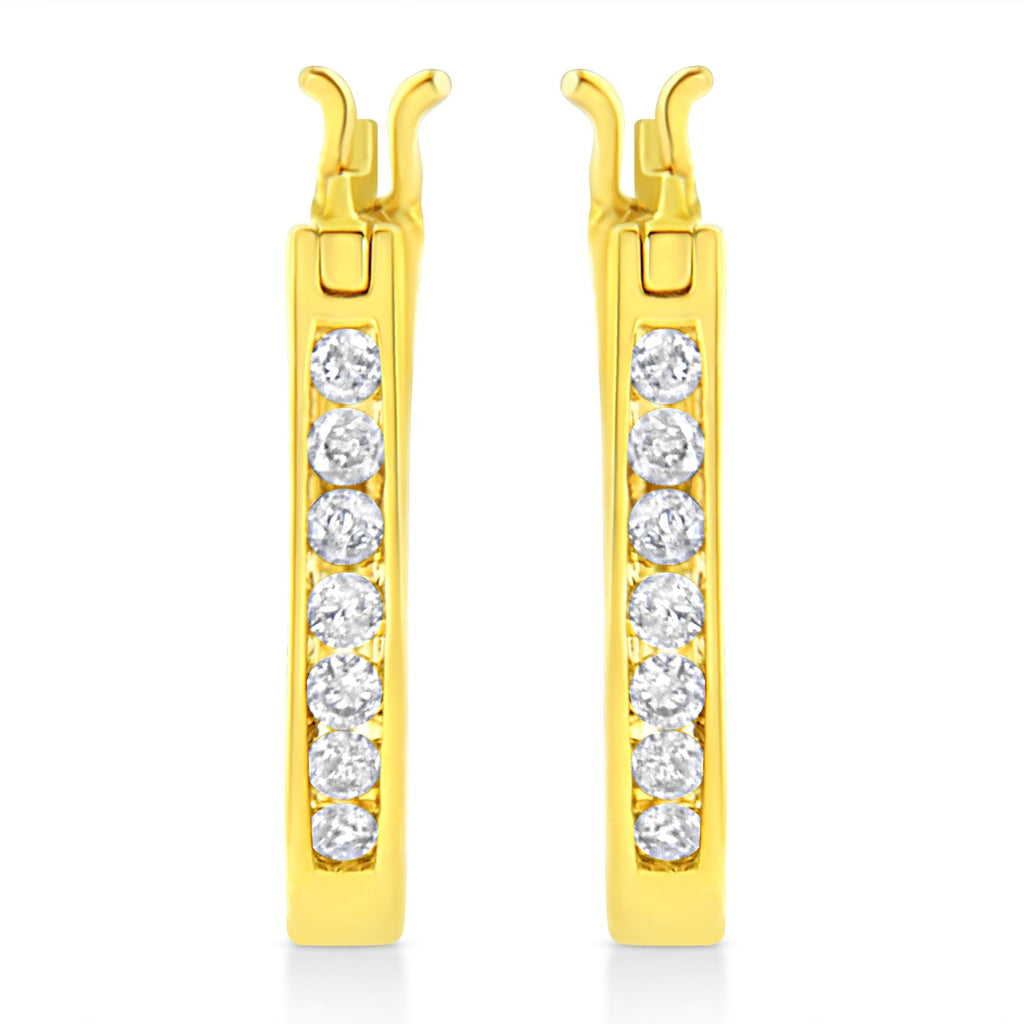 Orecchini a cerchio da 3/4" in argento sterling 925 placcato oro giallo 14K con chiusura a leva e diamanti da 1/4 ct (colore KL, purezza I2-I3) - Friggin Jewelry