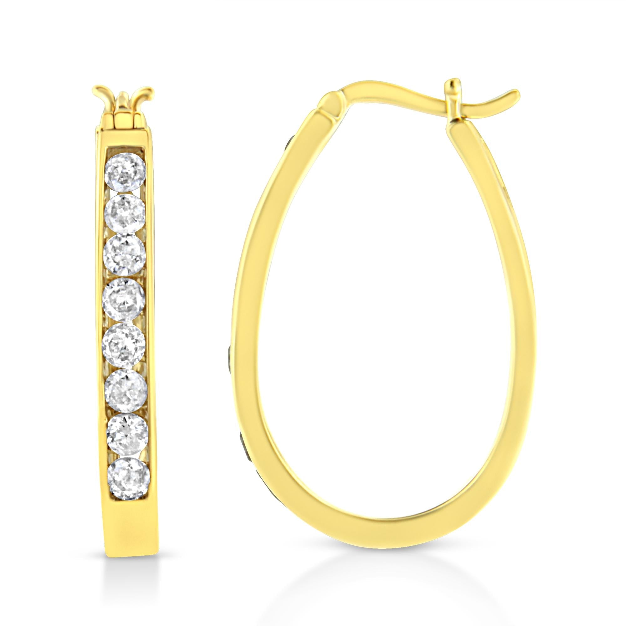 Orecchini a cerchio in argento sterling 925 placcato oro giallo 14k con diamanti taglio brillante da 1,0 ct incastonati a canale (colore JK, purezza I2-I3) - Friggin Jewelry