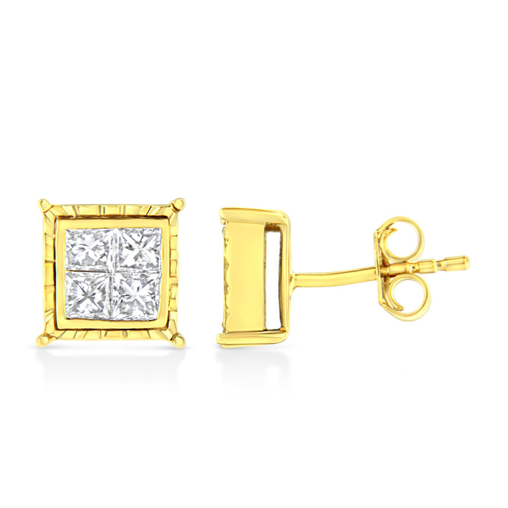 Aretes de oro blanco de 14 quilates con diamantes solitarios de talla redonda brillante, cultivados en laboratorio, de 1/2 quilates, engastados en 4 puntas (color EF, claridad VVS2-VS1) - Friggin Jewelry
