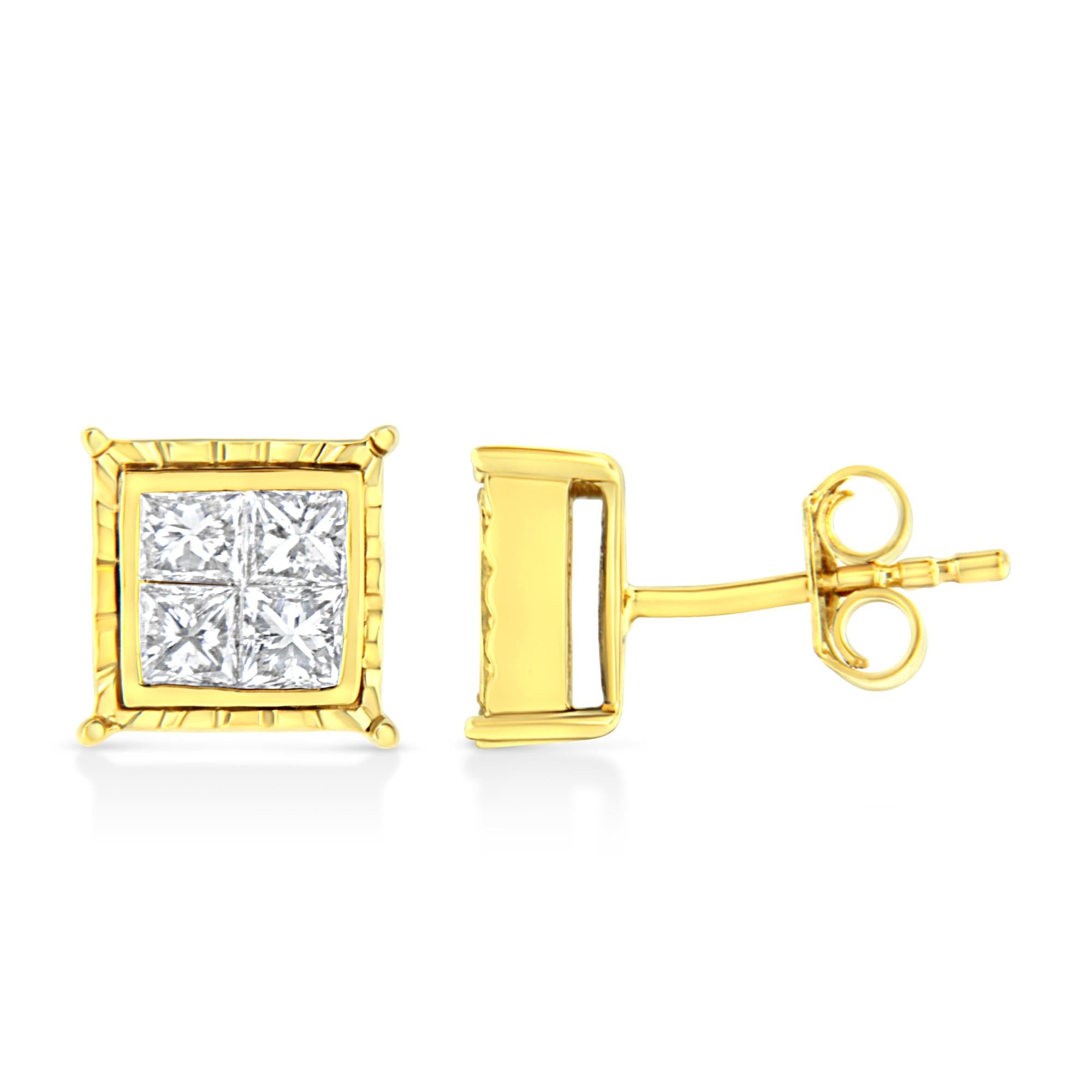 Aretes de oro blanco de 14 quilates con diamantes solitarios de talla redonda brillante, cultivados en laboratorio, de 1/2 quilates, engastados en 4 puntas (color EF, claridad VVS2-VS1) - Friggin Jewelry