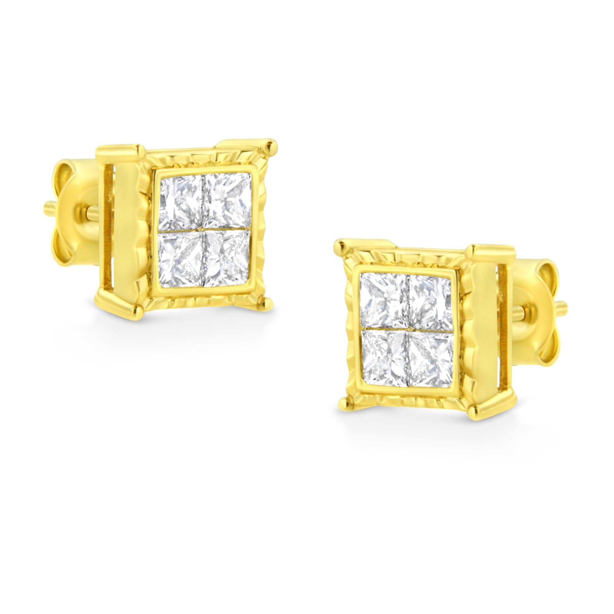 Aretes de oro blanco de 14 quilates con diamantes solitarios de talla redonda brillante, cultivados en laboratorio, de 1/2 quilates, engastados en 4 puntas (color EF, claridad VVS2-VS1) - Friggin Jewelry