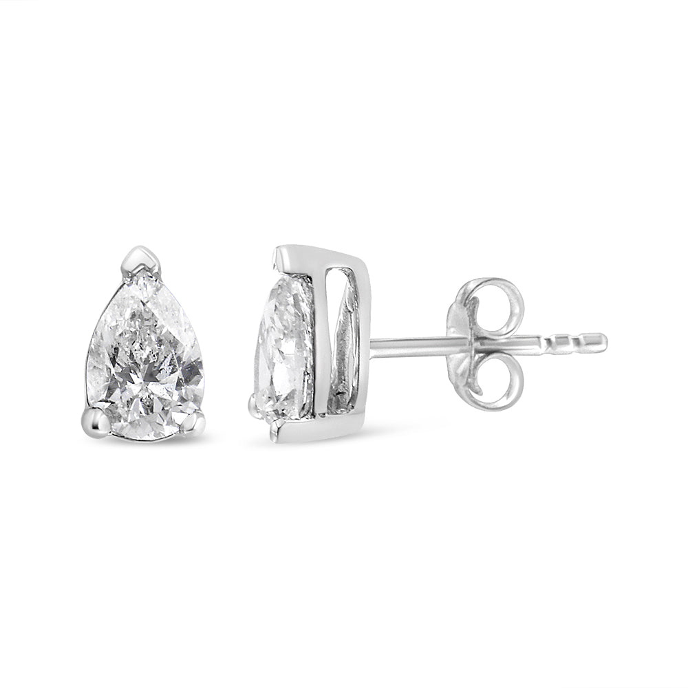 14K White Gold Pear Shape Solitaire Lab Grown Diamond Stud Earrings (F-G Color, VS2-SI1 Clarity) - Friggin Jewelry