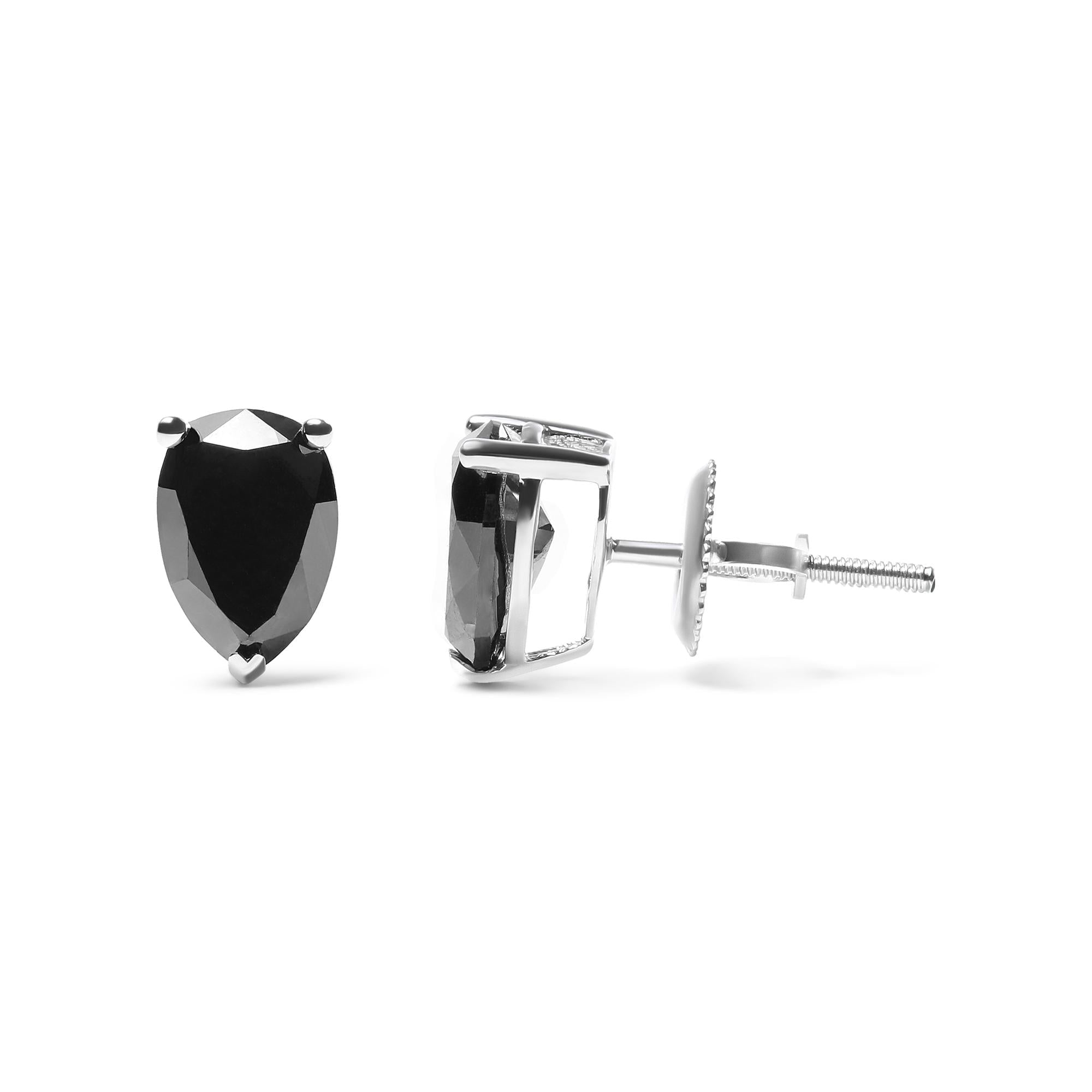 Aretes de oro blanco de 14 quilates con solitario de diamante negro en forma de pera de 3 puntas (color negro, claridad VS2-SI1) - Friggin Jewelry