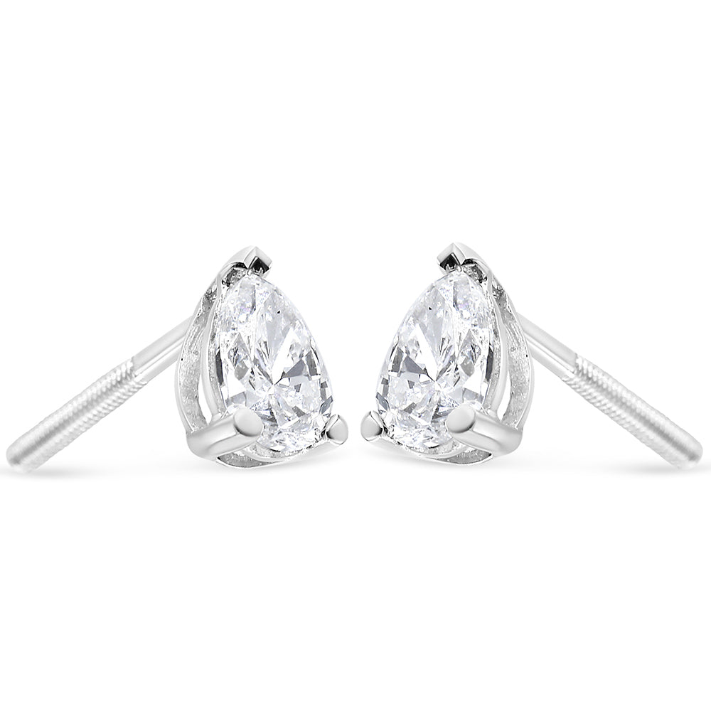 14K White Gold Pear Shape Solitaire Lab Grown Diamond Stud Earrings (F-G Color, VS2-SI1 Clarity) - Friggin Jewelry