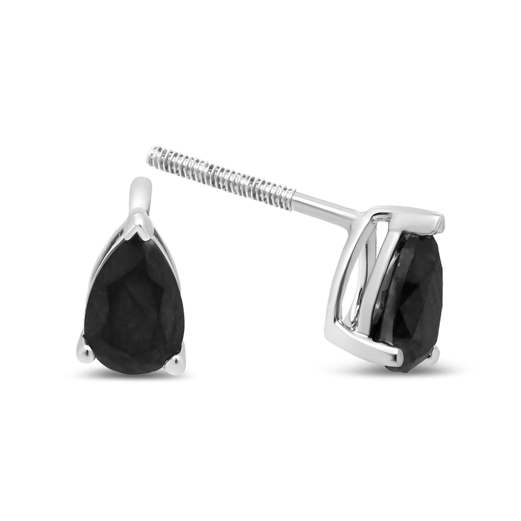 Aretes de oro blanco de 14 quilates con solitario de diamante negro en forma de pera de 3 puntas (color negro, claridad VS2-SI1) - Friggin Jewelry