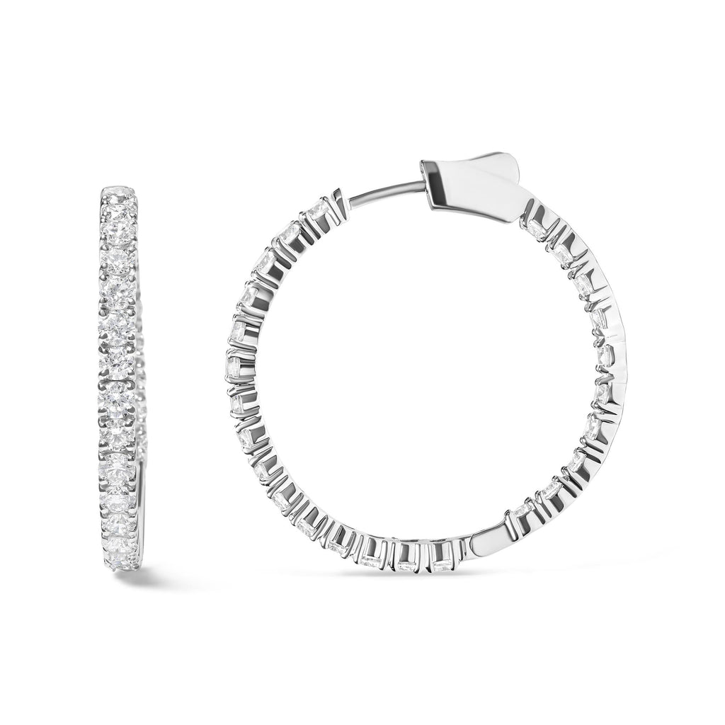 14K White Gold 5.00 Cttw Lab Grown Diamond Inside Out Hoop Earrings (F-G Color, VS1-VS2 Clarity) - Friggin Jewelry