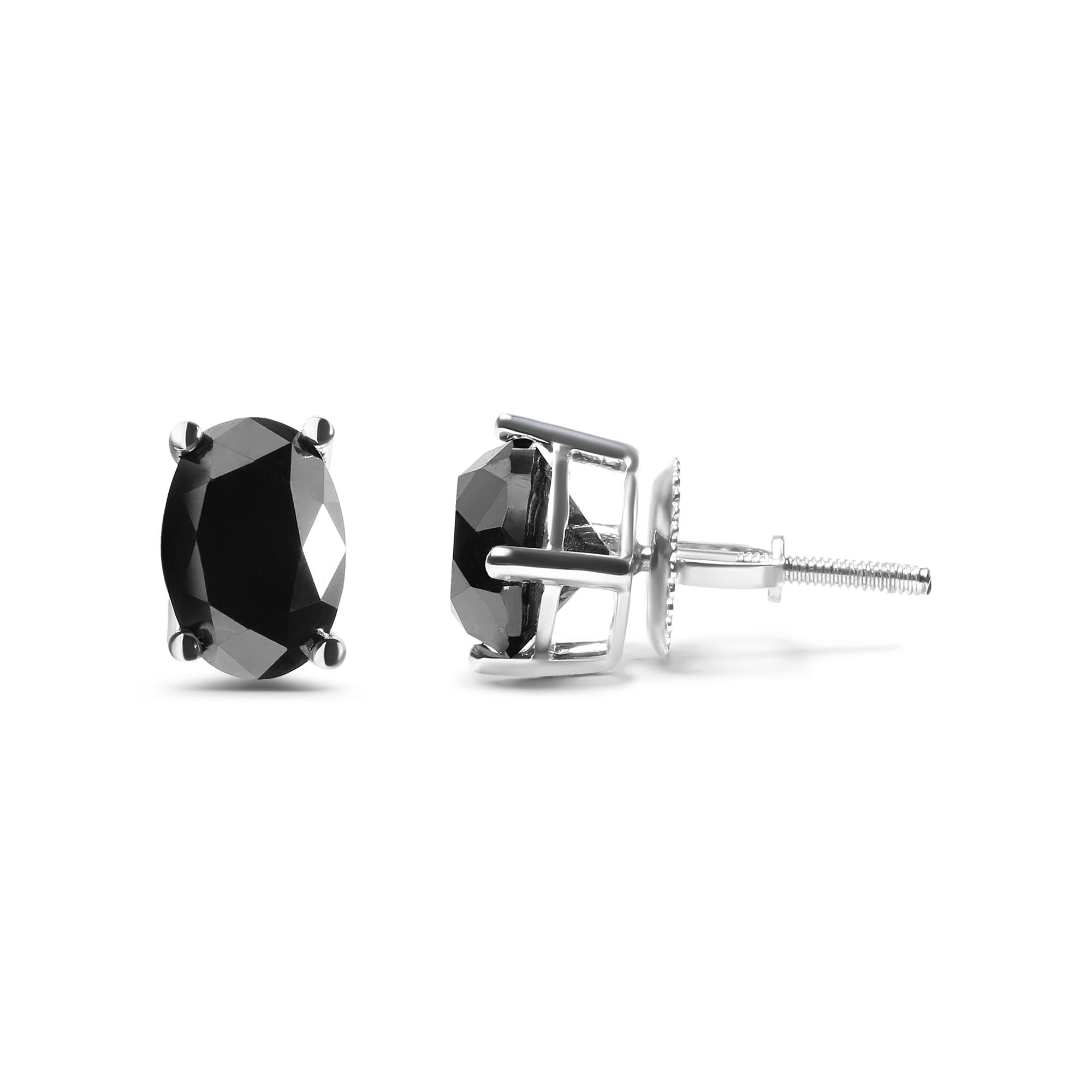 Aretes solitarios de oro blanco de 14 quilates con diamante negro de talla ovalada de 3,00 quilates (color negro, claridad I2-I3) - Friggin Jewelry