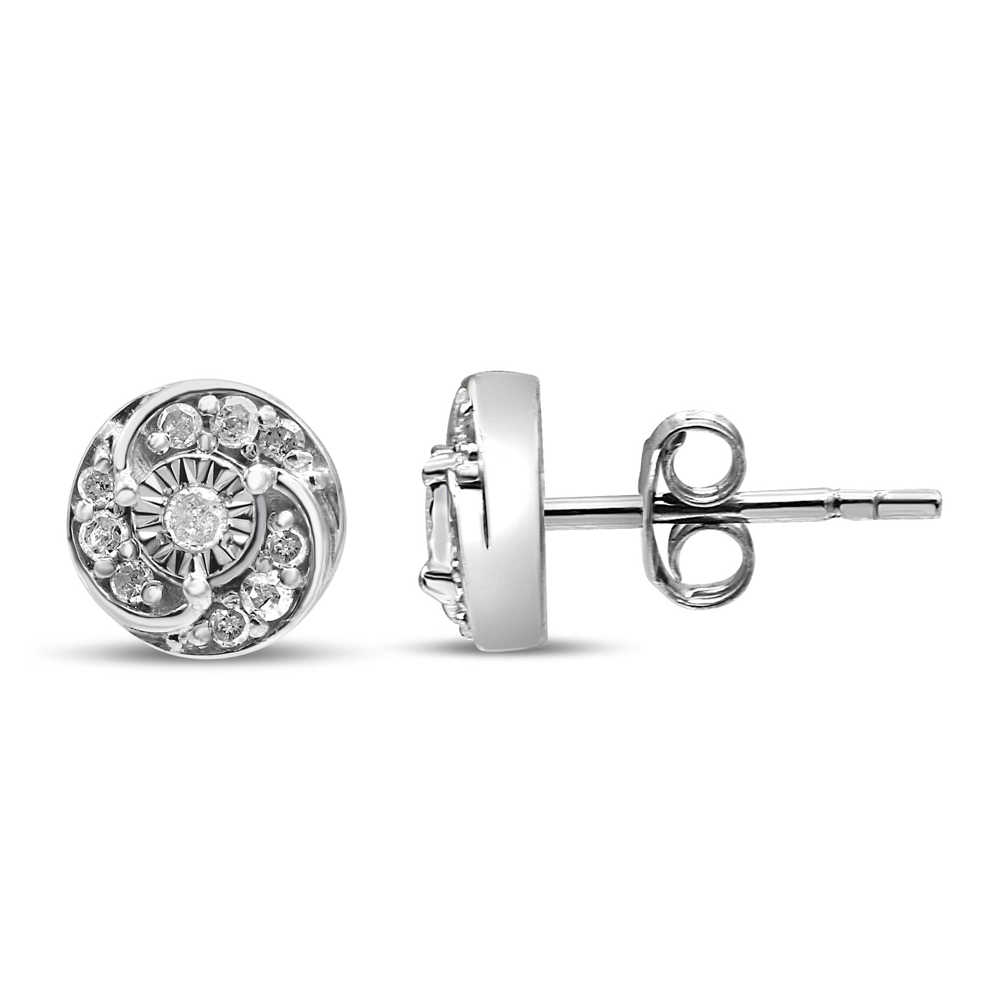 Orecchini a bottone con alone a spirale e diamanti rotondi da 1/4 ct in argento sterling 925 (colore IJ, purezza I2-I3) - Friggin Jewelry