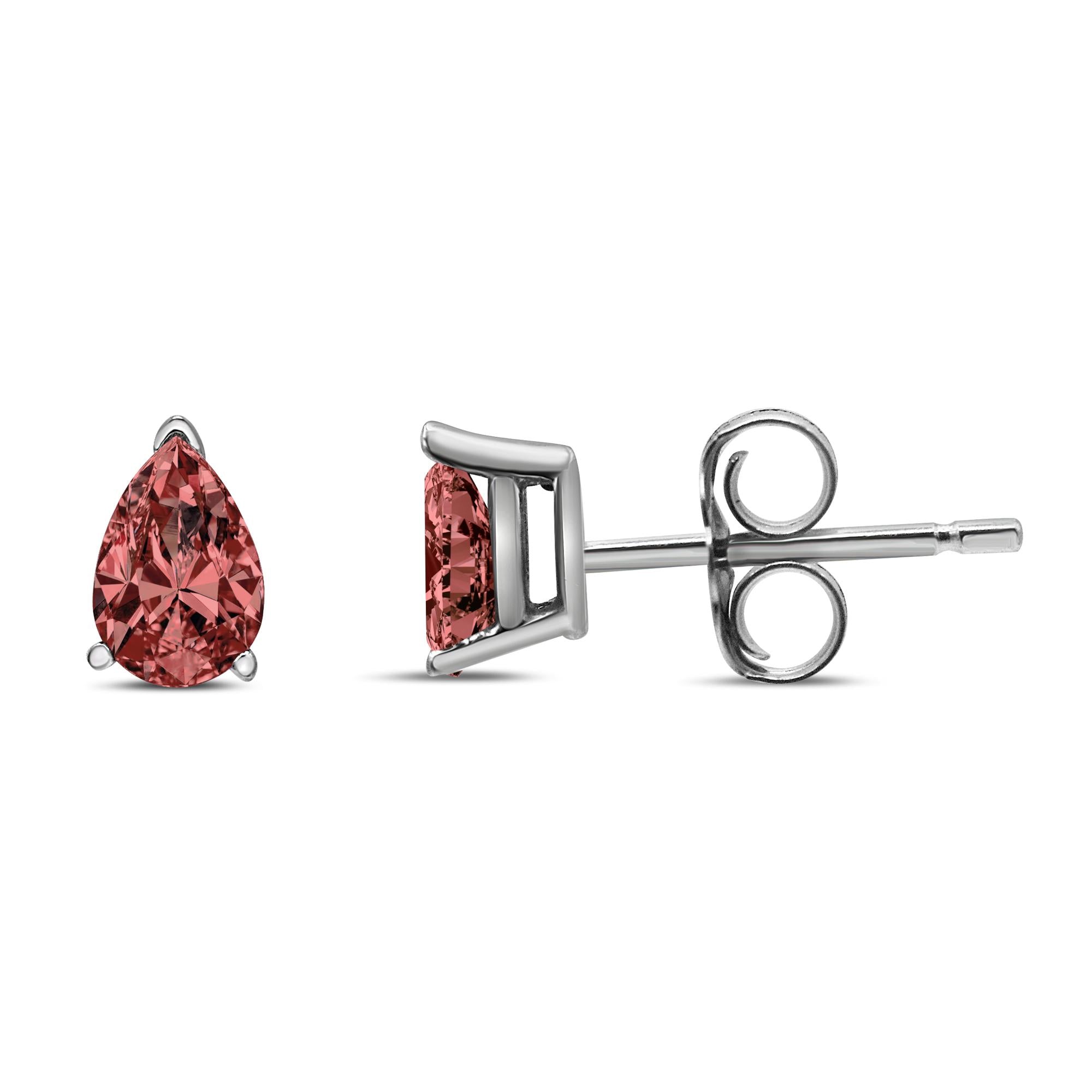 14K White Gold 1/2 Cttw Lab Grown Pink Pear Diamond 3 Prong Set Martini Solitaire Stud Earrings (Pink Color, VS2-SI1 Clarity) - Friggin Jewelry